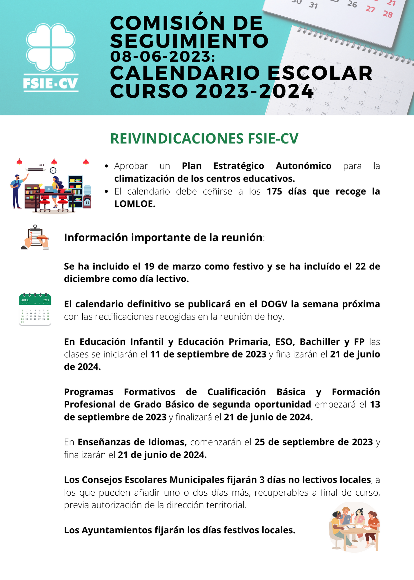 Calendario Escolar Fsie Comunidad Valenciana